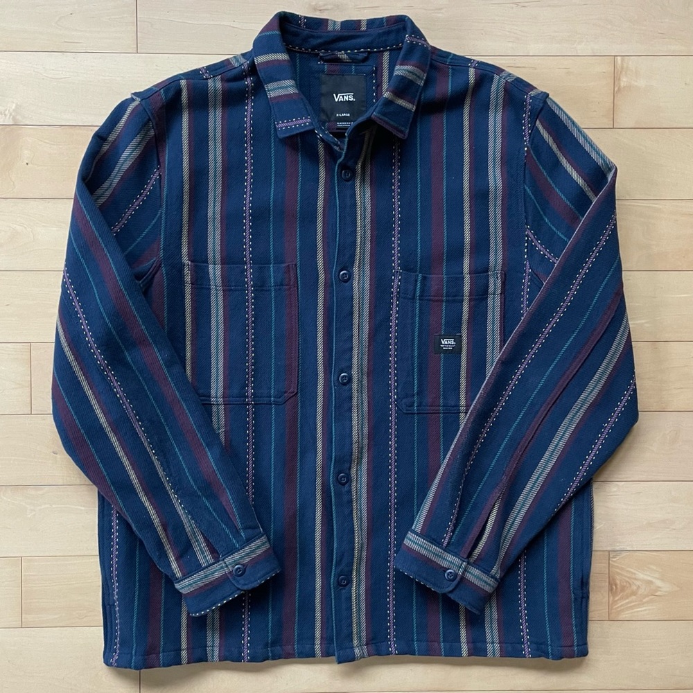 Vans Heavy Twill Shirt Jacket in Navy Stripe